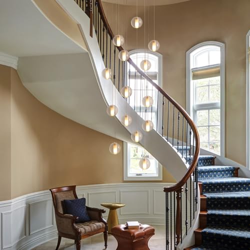 14 Lights Staircase Chandelier for High Ceiling (14 Light / Gold Canopy)