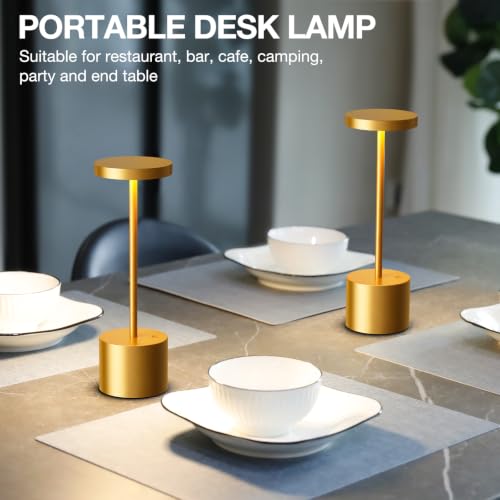 Cordless Rechargeable Table Lamp (Gold / 2 Pack)