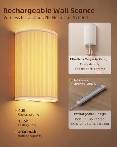Battery Operated Wall Sconce (White Pleated)