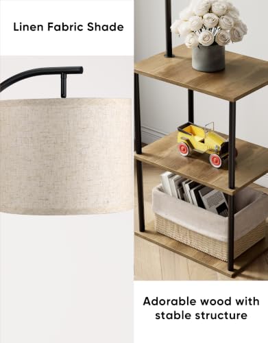 Floor Lamp with Table (Natural Wood)