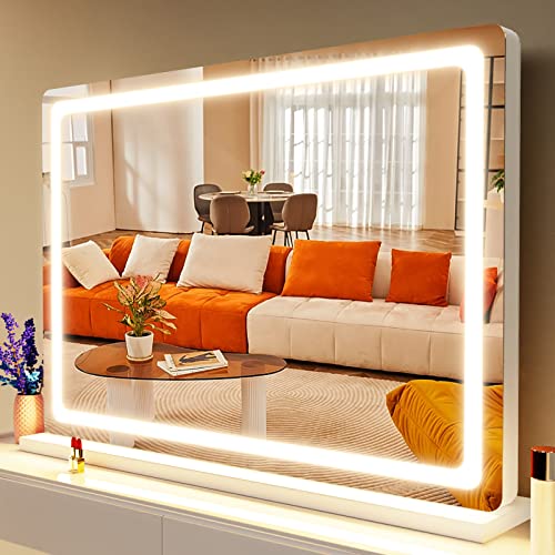 Makeup Vanity Mirror with Lights 32" x 24" Large LED Makeup Mirror (Round White Led / 24"L x 32"W)