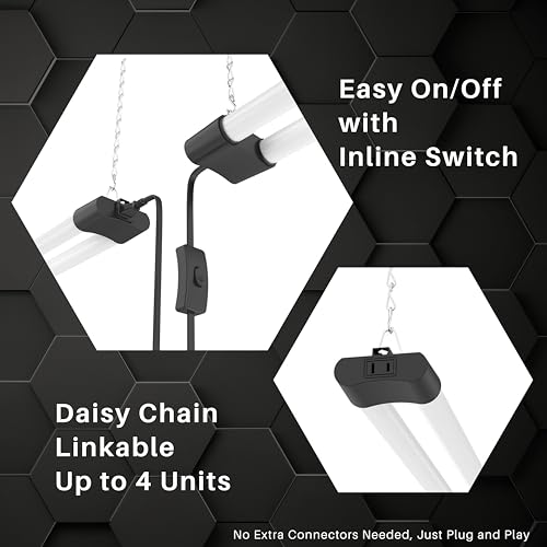 4FT 40W LED Shop Light with Inline Switch Dual Tube Lightweight Daylight White 5000K Surface or Suspension Mount for Garage Workshop Basement