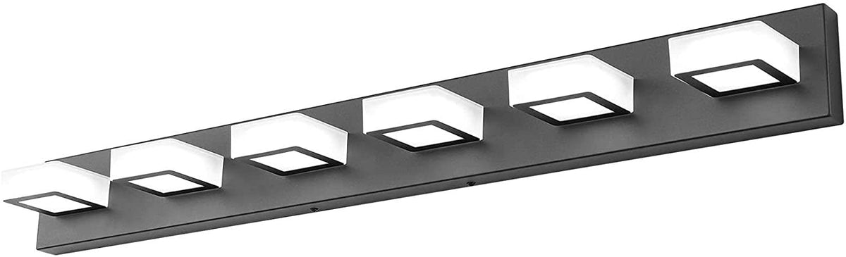 6 Lights LED Modern Dimmable Matte Black Vanity Light Acrylic Modern Vanity Wall Light Over Mirror Dimmable Bathroom Vanity Lighting Fixtures 6000K Cool White Light (Black-Dimmable / 40.4 inch)