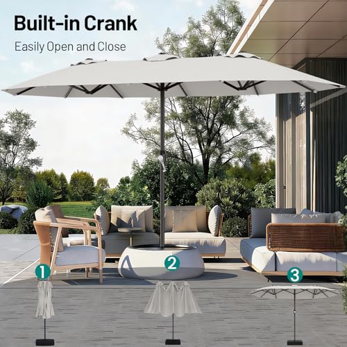 15FT Outdoor Patio Umbrella with Crank (Light Gray / 9x15 Ft)