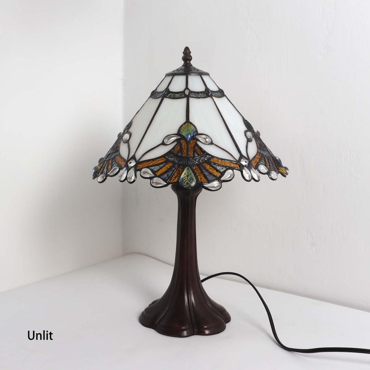 L10022 Baroque Tiffany Style Stained Glass Table Lamp (White / 13Wx19H)