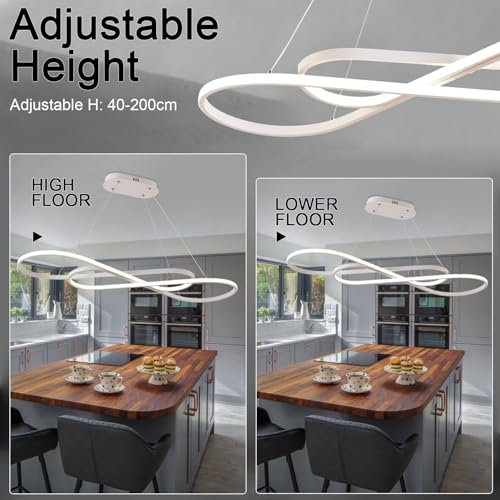 White Iron Music Note Dimmable Height Adjustable LED Pendant Chandelier with Remote (White / 47.24in)