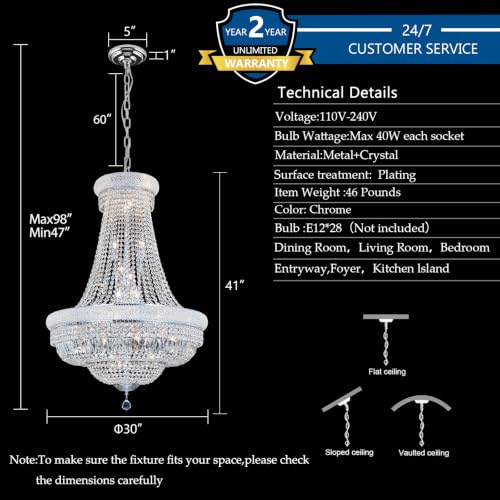 Chrome Crystal Chandeliers for Dining Room (Chrome / D30'' - 28Lights)