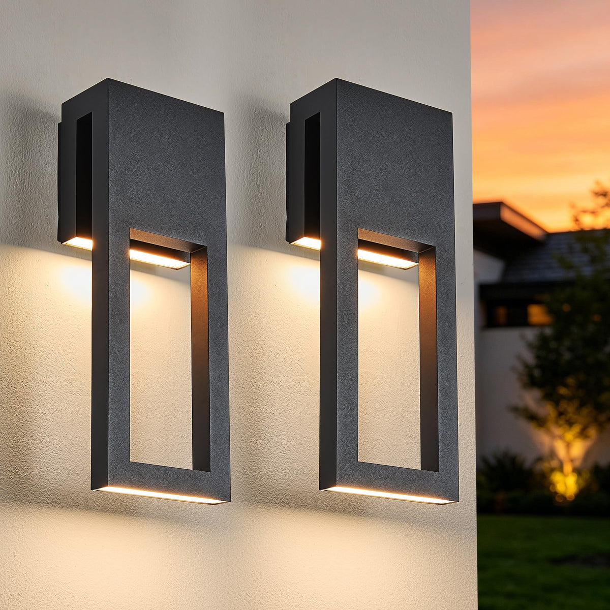 2 Pack Outdoor LED Lights Dimmable (2Pack Textured Black(without Photocell))