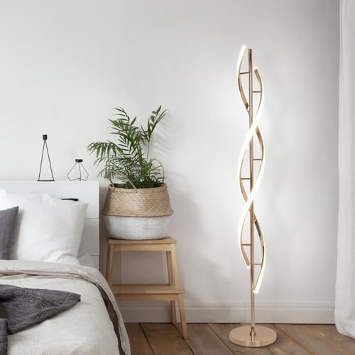 40W LED Floor Lamp Remote Control Dimmable Spiral Floor Lamp Indoor Tall Lamp Floor Lamps for Living Rooms Family Rooms Bedrooms Offices Lighting (Gold B)