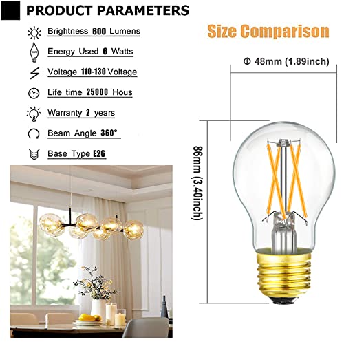 E26 LED Edison Bulb 6W Equivalent 60 Watt A15 Light Bulb Soft White 3000K Dimmable E26 Led Bulb for Ceiling Fan (6w=60w 3000k A15)