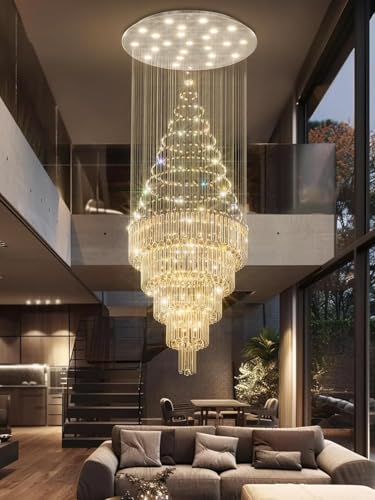 D40''X H120'' Modern LED Crystal Chandelier for High Ceiling Dimmable Large Crystal Raindrop Chandeliers Chandeliers for Entryway Staircaes Foyer Hallway Tall Living Room (Silver / D40"X H120")