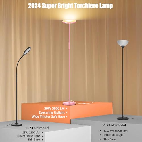 Floor Lamp Upgraded 40W 4000LM Super Bright Torchiere LED Floor Lamps for Living Room (40W Pink)