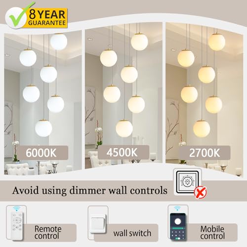 6 Light Chandelier with White Globe Glass Dimmable Ceiling Light Glass Pendant Light for Kitchen Island (Gold-White / Globe 6-Light)