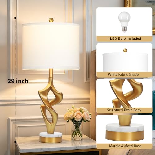 29" Tall Gold Table Lamp for Living Room (White & Gold (1 Pack))