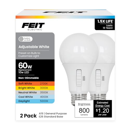 A19 LED Light Bulb (White + Non-dimmable / 2 Count (Pack of 1))