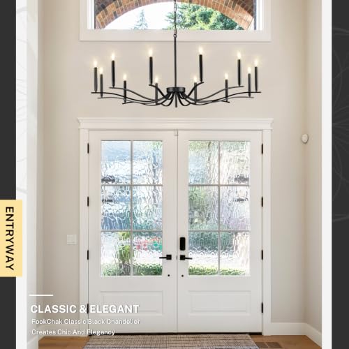 53in Black Living Room Chandelier 12 Light Large Foyer Chandelier (Black / 52.7 inch)