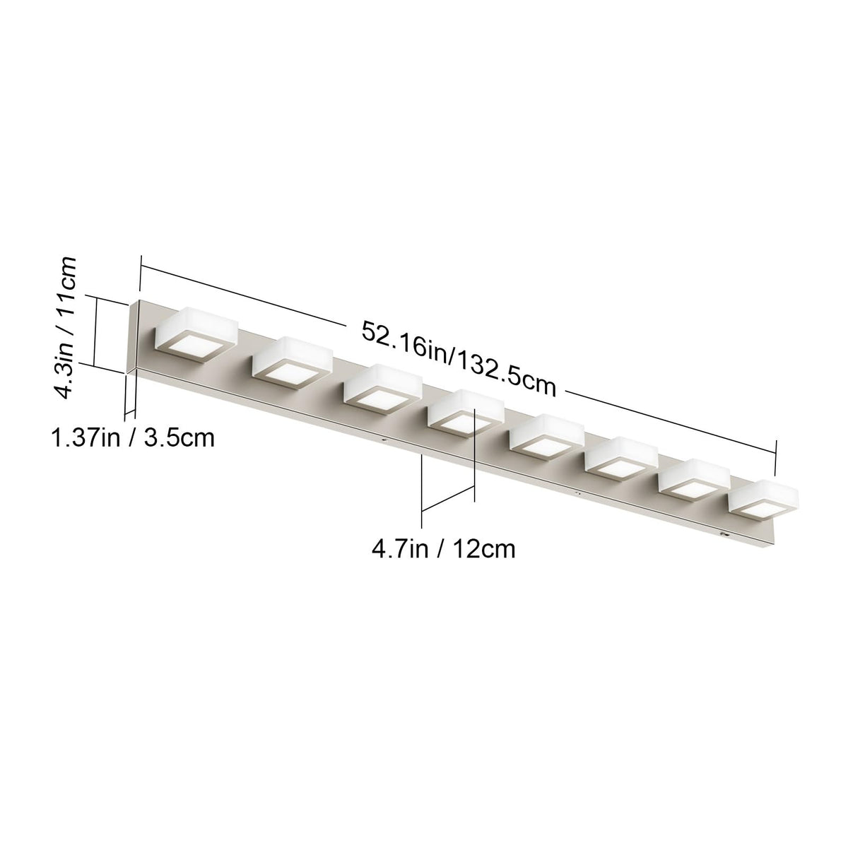 52inch Brushed Nickel Vanity Lights 8 Lights Dimmable 5 Color Temperature Acrylic Modern LED Bathroom Vanity Lighting Fixtures Brushed Nickel (Brushed Nickel-5 CCT / 52 inch)