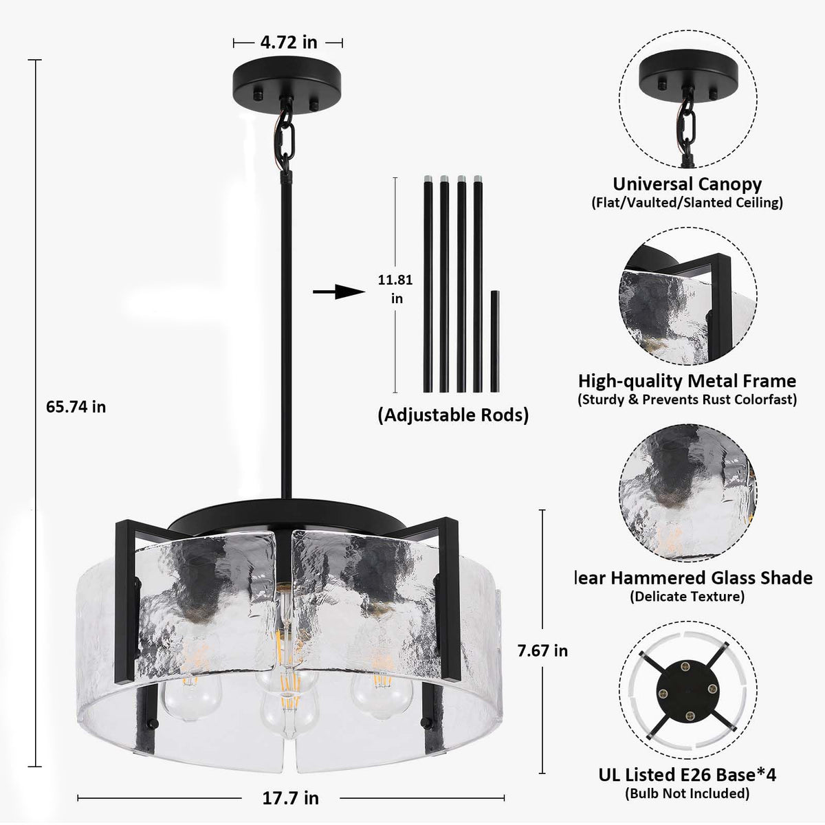Black Chandelier for Dining Room Light Fixture (4 Light black)