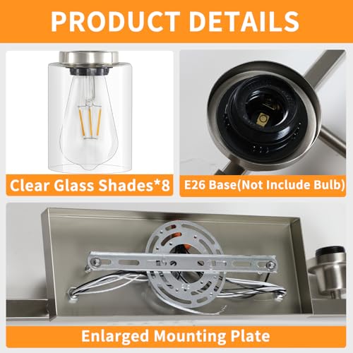8 Light Brushed Nickel Vanity Light Fixtures Over Mirror 52in (Nickel / 8-light)