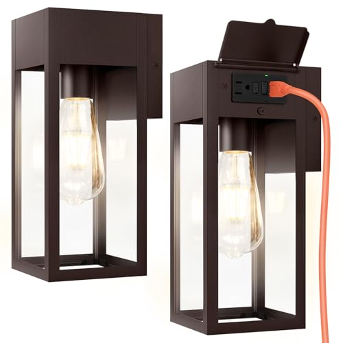 Porch Lights with GFCI Outlet (Bronze / No Sensor, Standard)