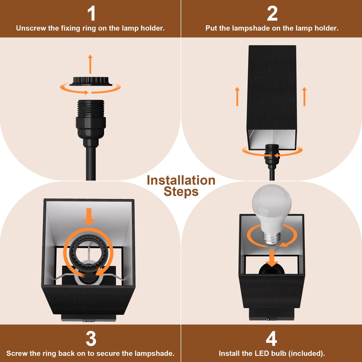 Bedside Table Lamp for Bedroom with 2 USB Ports (Black / 1-Pack)