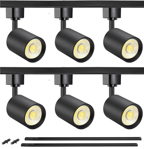 6 Light LED Track Lighting Kit with 6.6FT H Type Track Rails Black (Black / 6 Lights)
