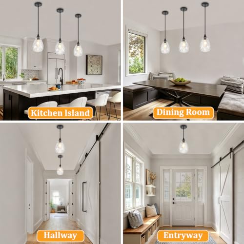 Black Pendant Lights Kitchen Island Hammered Glass Light Fixture (1 Pack Black)