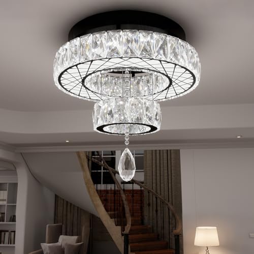 Chandelier Bedroom LED Light Modern Hallway Ceiling Lighting Fixtures for Kitchen Dining Room Kitchen Remote Dimmable Black Lights (16 inch / Black)