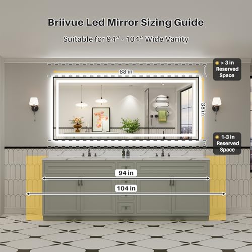 88x38 Inch LED Bathroom Mirror with Black Frame (Backlit+front Lit With Black Frame / 88"L x 38"W)