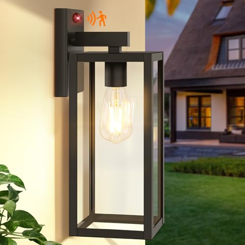15" Large Upgraded Motion Sensor Outdoor Wall Light Fixture (Black / 15in)