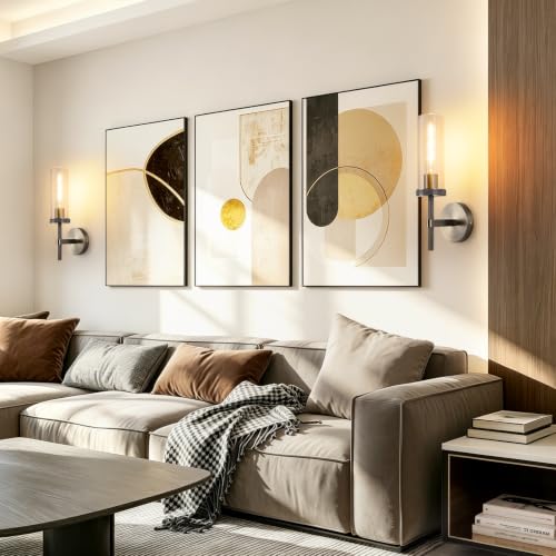 15" Knurled Bronze Hardwired Wall Sconces Set of 2 (Clear Glass / 15″-Bronze)