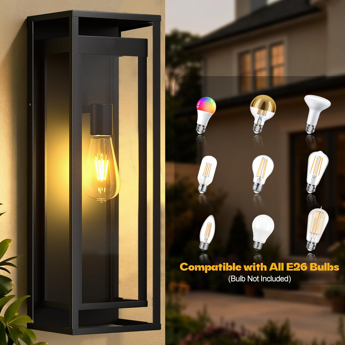 20in Extra Large Outdoor Wall Sconce Black Modern Exterior Lighting Fixture (No Sensor / 20in)