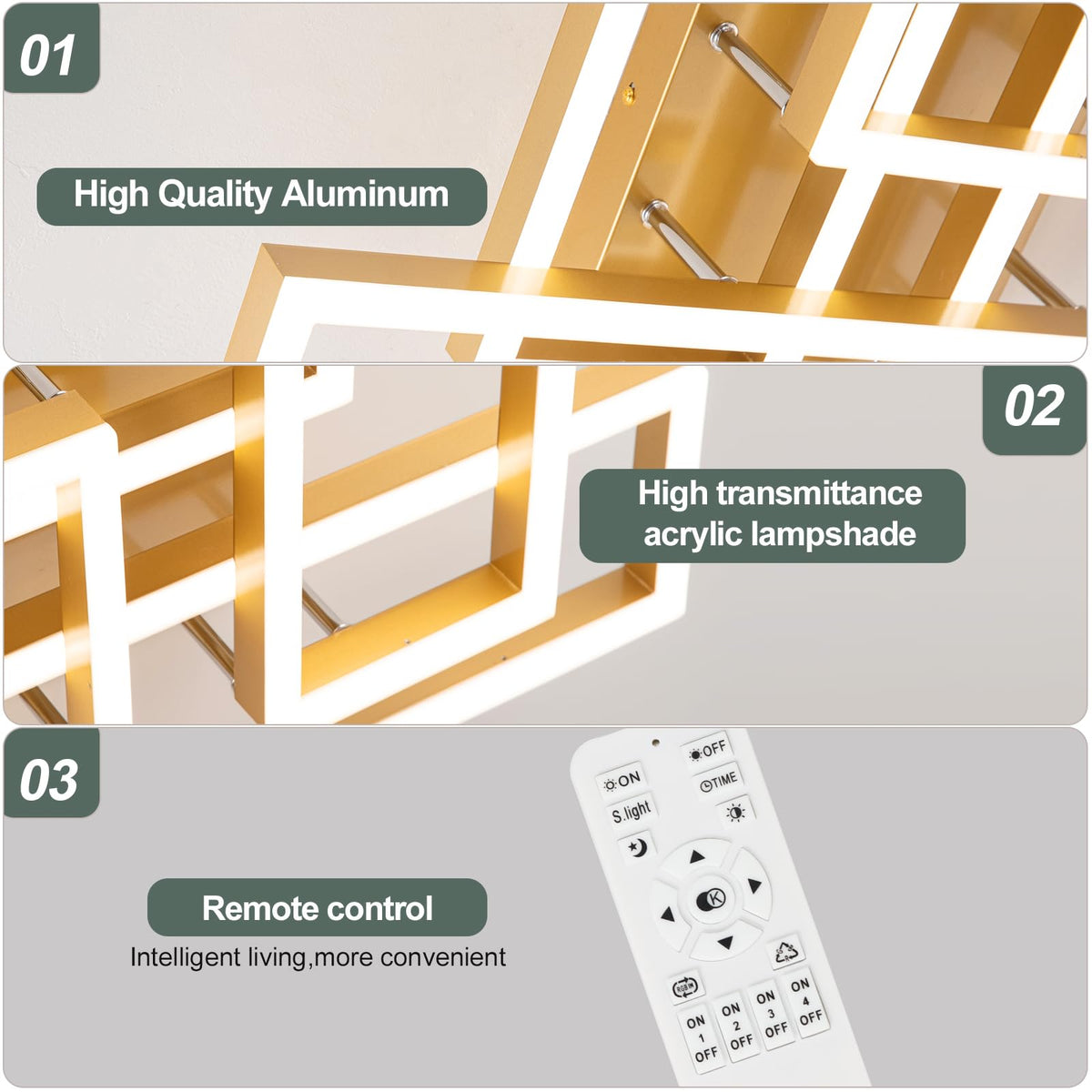 Modern Led Ceiling Light for Living Room (Gold 4 Square)
