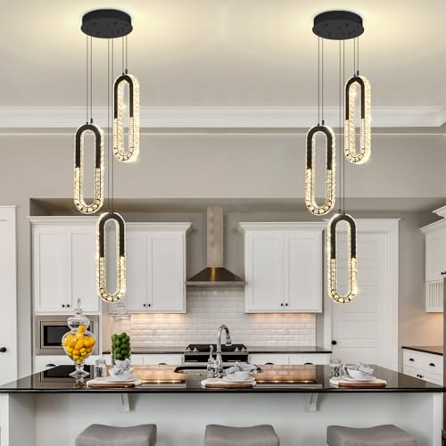 Modern Crystal Chandeliers LED Pendant Lighting Ring Black Flush Mount Ceiling Lights Fixture Mini Chandeliers for Dining Room Kitchen Island Hallway (Black / 3 Rings (New))