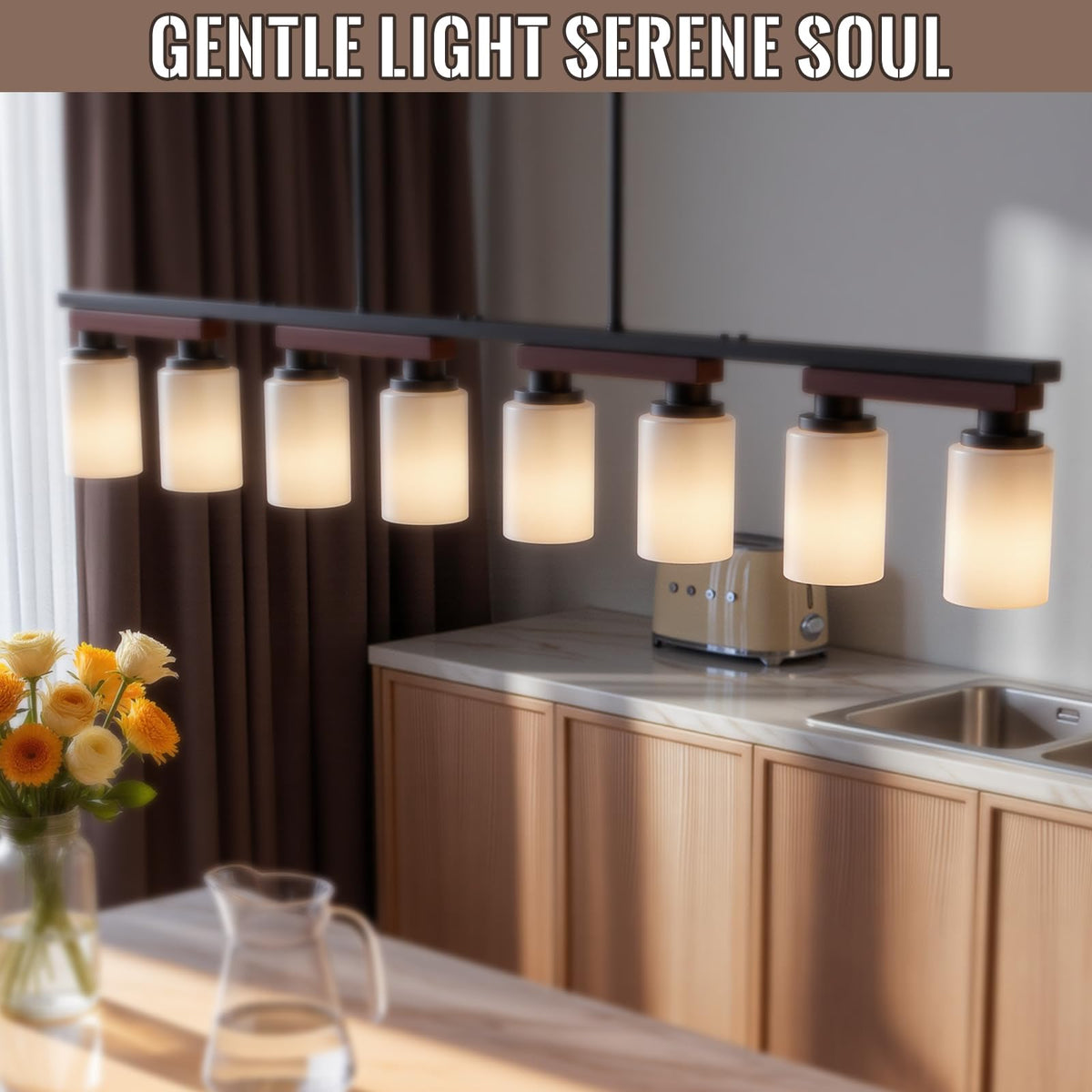 8 Light Black Linear Chandelier (Black+Milk Glass / 8 Light)