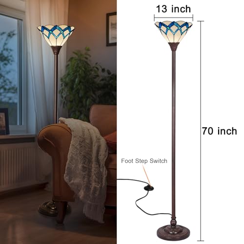 Tiffany Lamp Cream Blue Romantic Stained Glass Torchiere Floor Lamp