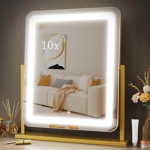 Lighted Makeup Mirror (Gold / 15.2"L x 13"W)