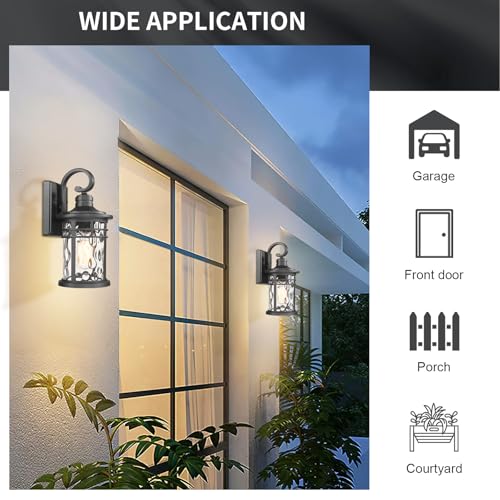 Outdoor Porch Lights Wall Mount Sconces with Water Ripple Glass Outdoor Lighting Waterproof Exterior Lantern for House Front Porch Patio Garage Doorway Garden (1 Pack-Water Ripple Glass / Medium)