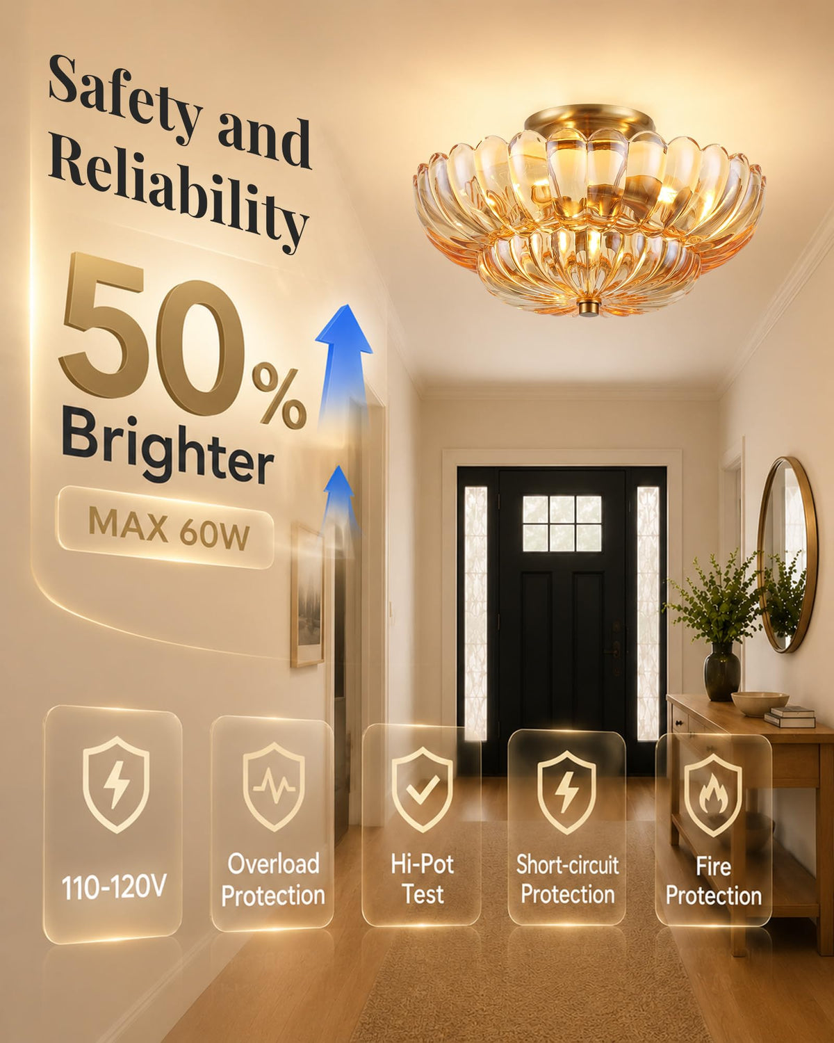 Semi Flush Mount Ceiling Light 14" Vinatge Gold Hallway Lights (Brown-(gold base) / 14inch)
