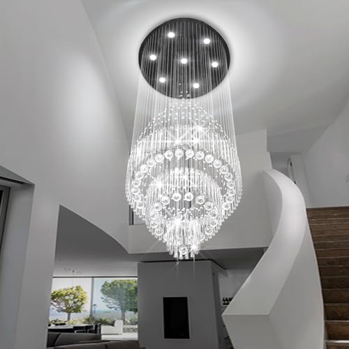 D24''XH86'' Modern Foyer Chandelier for High Ceiling Raindrop Crystal Chandelier High Ceiling Pendant Light Fixture for Hallway Living Room (Black / D24"X H86")