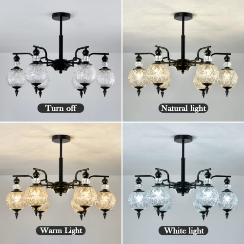 Modern Black Sputnik Chandelier 6 Lights Crystal Adjustable Hanging Ceiling Light Fixture Large Pendant Lighting with Glass Globe Shade for Dinning Room Living Room Bedroom Kitchen (Black / 6 light)