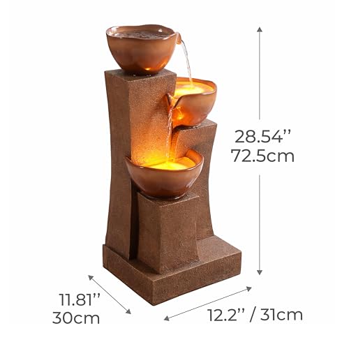 28.54 in. 3 Tier Cascading Outdoor Water Fountain (Brown)