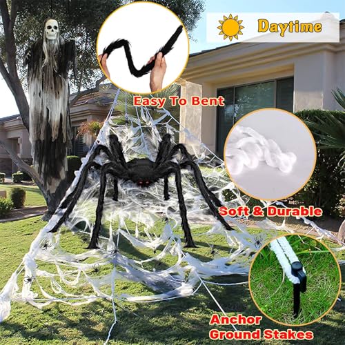 Halloween Giant Spider Web Lights Decorations Outdoor (Dark Purple Orange)