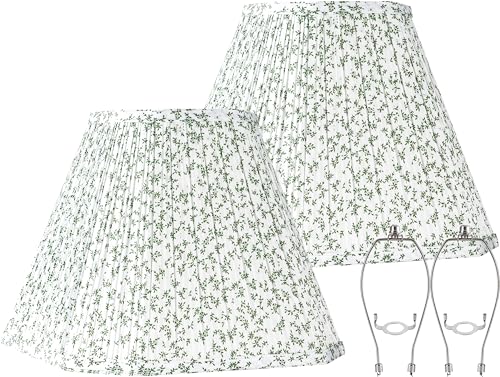 Lamp Shades Green Floral Set of 2 6.5"×13"×10.5" Bell Shade (White-2 Pack / 6.5*13*10.5in)