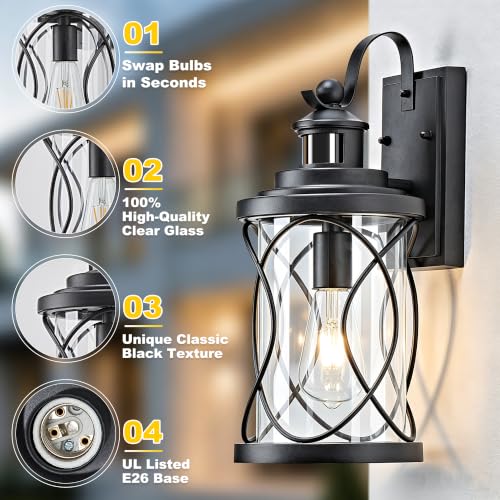 16" Farmhouse Motion Sensor Wall Light (Black / 16''(2-Pack))