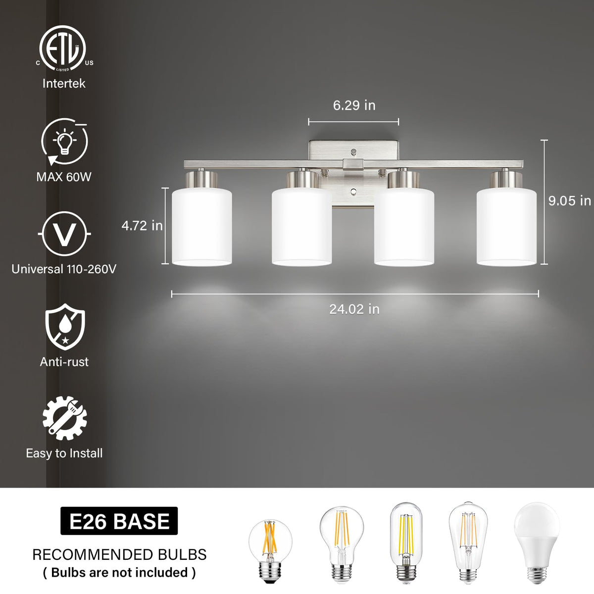 Brushed Nickel Bathroom Light Fixtures Vanity Lights Over Mirror (Brushed Nickel / 24.02 inch)