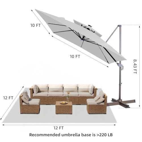 9x9 FT Cantilever Offset Patio Umbrella with Lights (FogGrey)
