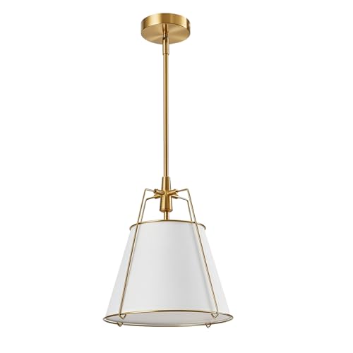 Modern Pendant Light Fixtures with 12" White Linen Fabric Shade