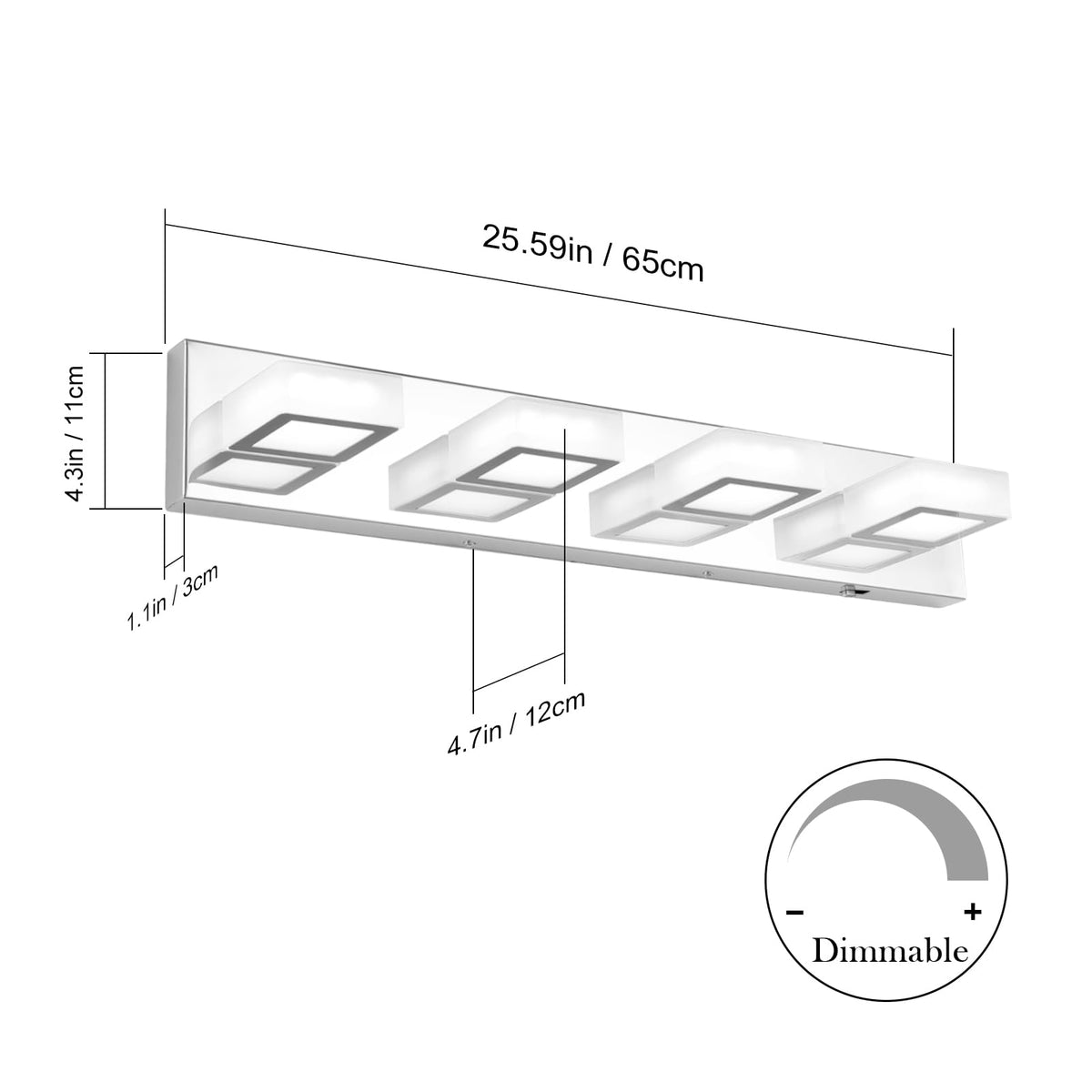 Modern Led Chrome Bathroom Vanity Lights 5 Color Temperature Dimmable Acrylic Modern LED Chrome Bathroom Lighting Fixtures Over Mirror (Chrome-5 CCT / 26 inch)