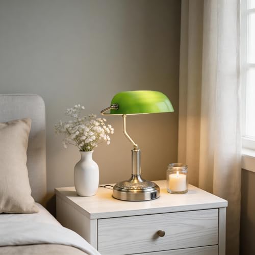 Vintage Bankers Lamp (Brass+Green)